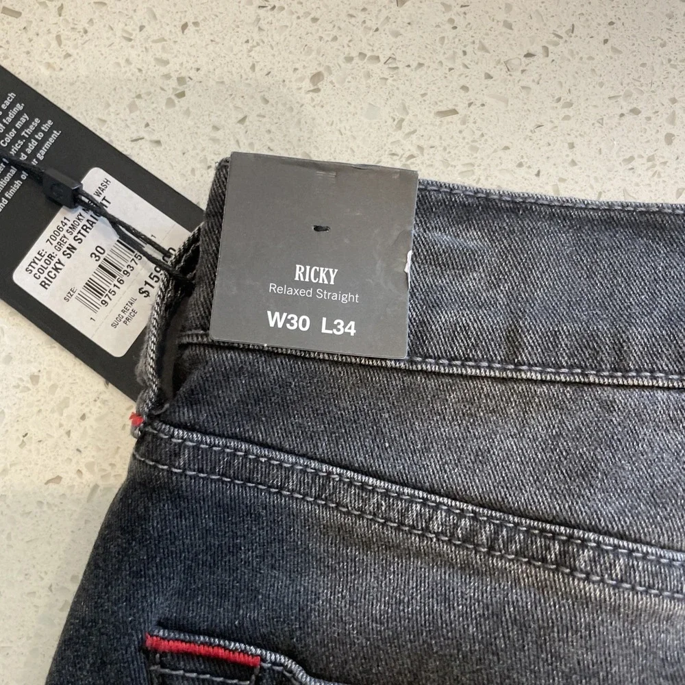 NWT True Religion Jeans Ricky Mens Sz 30x34 No Flap SN Relaxed Straight Black